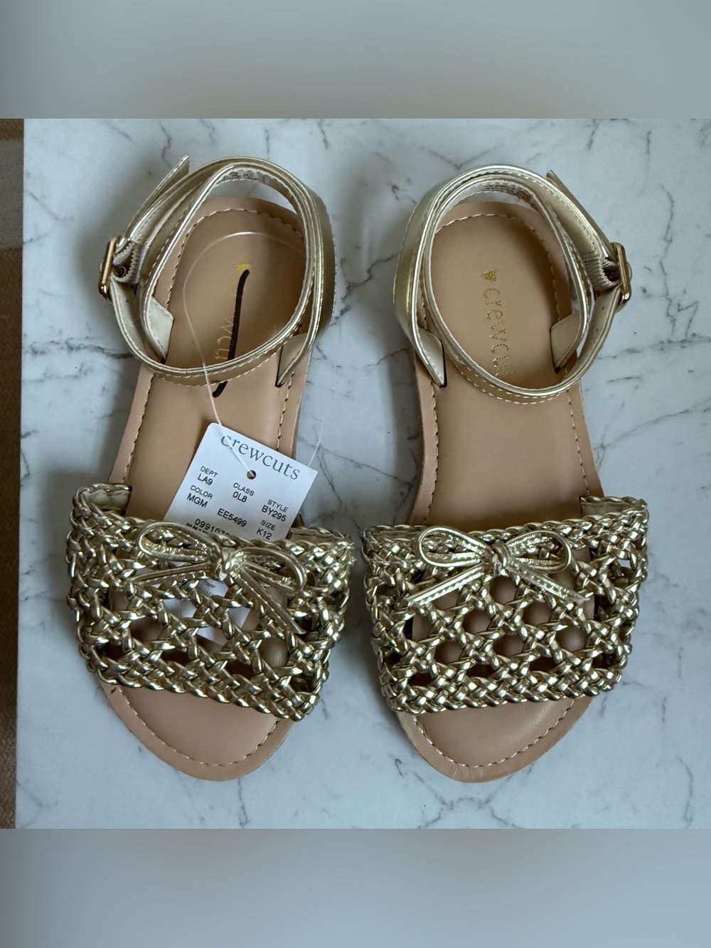 Crewcuts Metallic Gold Braided Ankle-Strap Sandals size 12 new